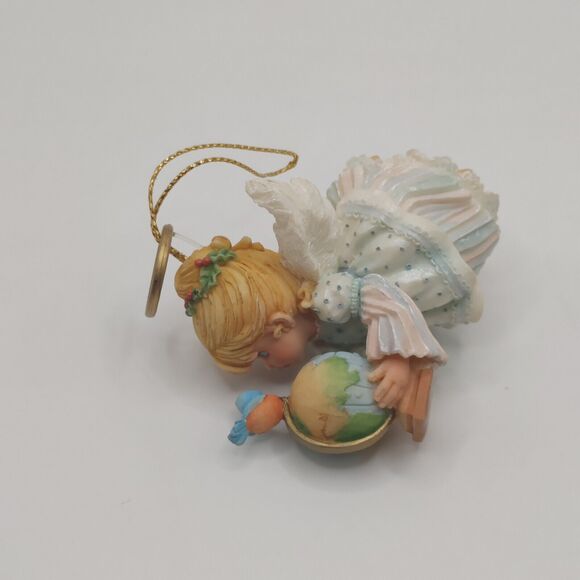 HollyDay Angels Ashton Drake Heirloom Holding Globe w/ Blue Bird Ornament - Picture 5 of 5